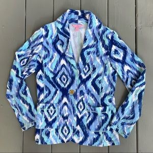 LILLY PULITZER Mindy Shawl Cardigan Blazer Blue Swish Skipped A Beach Allover